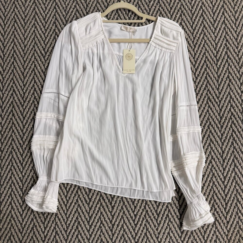 NWT Ramy Brook Finn  Pintuck and Lace Inset Blouse - Ivory